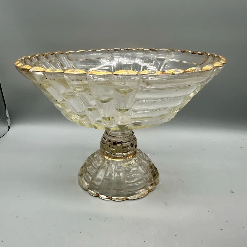Louise clear Jeanette Glass Pedestal Bowl with Gold Trim